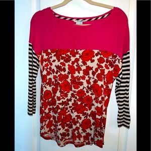 Boden Fuchsia Rose 🌹Print Striped Top Sz 6